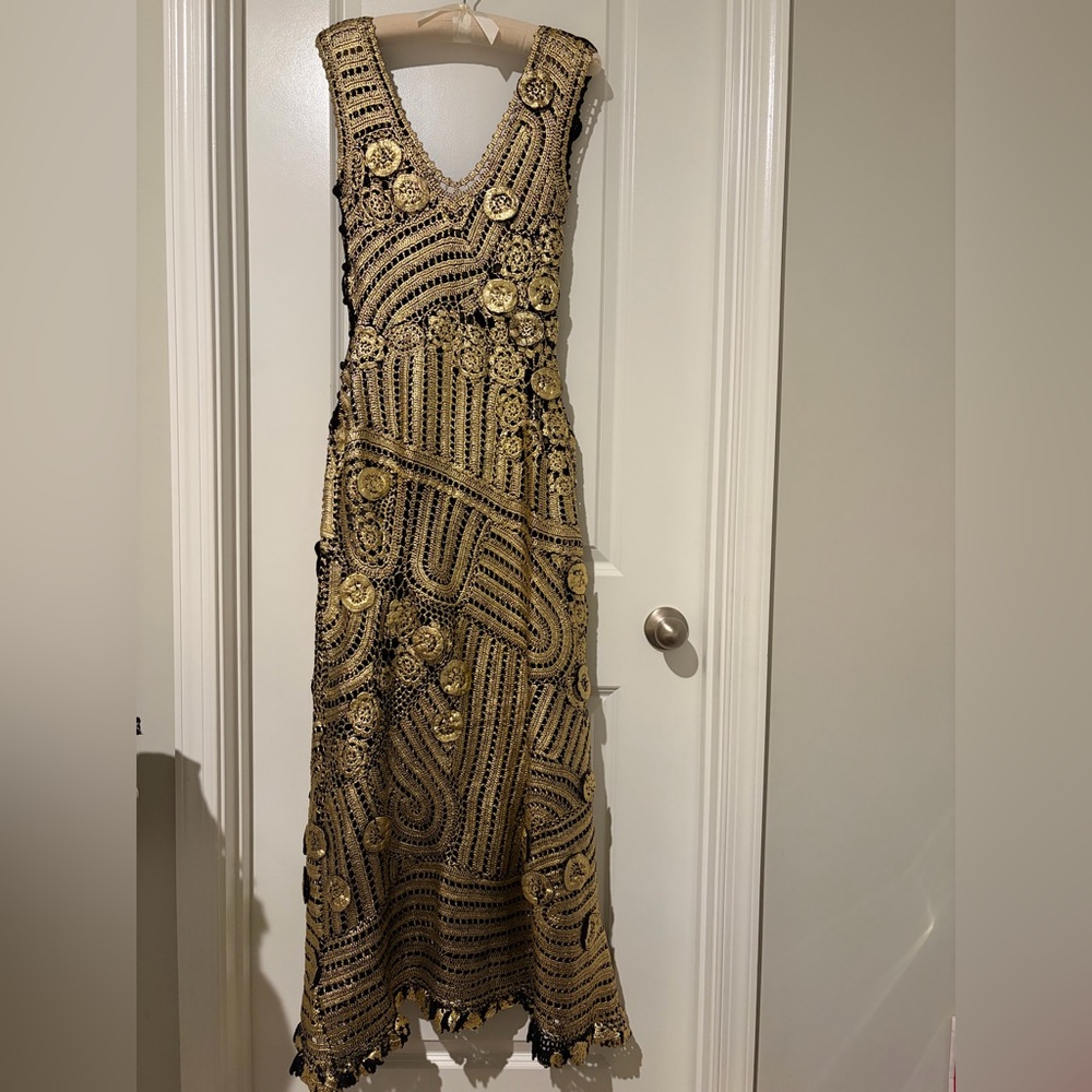 Ulla Johnson Evelyn Metallic Crochet Gown in Goldfoil - Picture 10 of 16